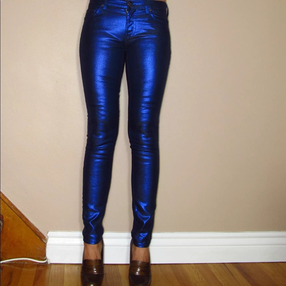 ๐ 7 For All Mankind Liquid Metal Coated Jeans XXS - Picture 4 of 8